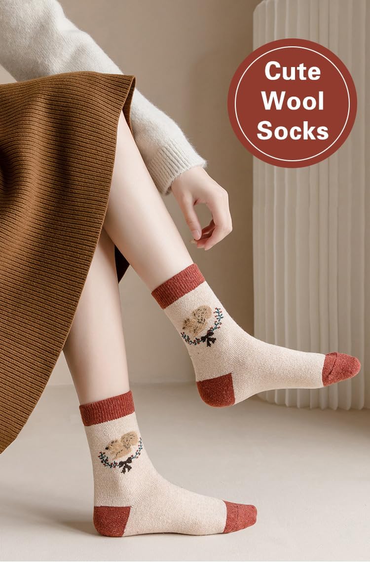 MarJunSep Wool Fall Boot Socks Women Teen Girls Thick Knit Vintage Cute Floral Cottage Core Boho Winter Warm Crew Socks - Image 3